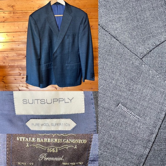 $499 SuitSupply Lazio slim fit charcoal gray Suit jacket VBC fabric 100% wool - Picture 1 of 11